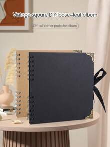 1pc 2024 New Popular 8-Inch DIY Photo Album, Vintage Corner Album, Creative Coil Scrapbook, Handmade Gift Album, Super Thick 30-Page Album To Record Memories, Vintage Couple Handmade Family Photo Album, Blank Loose-Leaf Kraft Paper Sketchbook,Back To School,School Supplies
