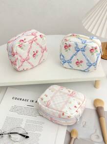 Cute Quilted Makeup Bag Cosmetic Bag Aesthetic Travel Toiletry Bags Sanitary Napkin Storage Bag, Portable Makeup Bag, Feminine Menstrual Pad Tampon Organizer, First Period Kit Bags Cute Pouch Kawaii Aesthetic For Women Makeup Bag Cosmetic Bag For Women Large Capacity Makeup Bags Makeup Brushes Storage Bag Travel Toiletry Bag Organizer Sanitary Napkin Storage Bag, Menstrual Cup Pouch Nursing Pad Holder Tampon Bags Feminine Product Pouches Portable Period Kit Bag For Girls Travel Essentials Cruise Essentials Dorm Essentials, Wedding Bridesmaid Gifts, Mom Gifts, Birthday Gifts, Gifts For Friends And Teachers, Home Decor, Bathroom Livingroom Bedroom Decor, Bathroom Organizer, Jewelry Organizer, Lip Oil Organizer, Nail Polish Organizer , Bow - Multicolor - View 3