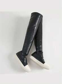 Arqa Women's Stretch Flat Over The Knee Thigh High Boots Comfort Knee-High Sneakers - 黑色 - 查看 5