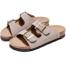 Comfort Double Buckle Women's Slide Sandals, Soft Cork Footbed Casual Slides For Men And Women, Summer Outdoor Beach Shoes With Arch Support - 棕色 - 查看 5