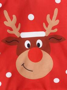 2pcs/Set Young Boys Christmas Snowflake & Reindeer Print Long Sleeve Sweatshirt + Cartoon Reindeer Print Straight Pants, Fall/Winter