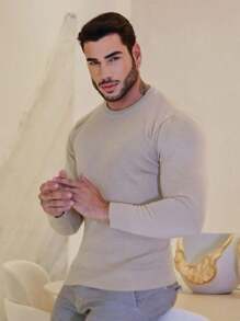 MEN'S PLAIN WOOL KNITTING SWEATER BLOUSE ROUND NECK LONG SLEEVE WINTER 2024 - Màu Khaki - Xem 3