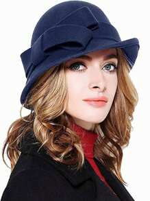 HIMESPORT Knitted Felt Wedding Bridal Cloche Fedoras Hat For Women Ladies Bowler Derby Hats With Bowknot Cocktail Tea Party Dress Elegant Derby Cap