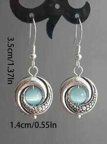 2 piezas Pendientes geométricos retro bohemios con cuentas de metal y piedras naturales multicolor para mujeres, fiestas, uso diario, regalo