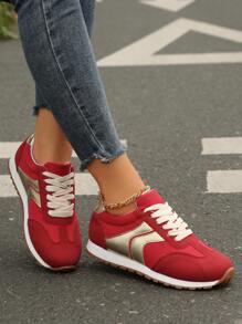 Women Outdoor Leisure Color Blocking Lace-Up Anti-Slip Hidden Heel Comfy Lightweight Sports Shoes , Ideal With Hoodie
