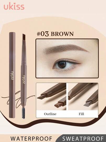 ukiss Rotating EyeBrow Pencil,  Dual Sided,With Brush Side, Eye Brow Liner Pencil,  With Brush Head,Shapes, Defines, Fills Brow Makeup, Long-Lasting, Waterproof And Sweatproof