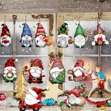 24 đồ trang trí bằng gỗ hình ông già Noel, đồ trang trí Giáng sinh hình chú lùn, đồ trang trí treo nhà (có dây thừng), Giáng sinh - Nhiều màu - Xem 1
