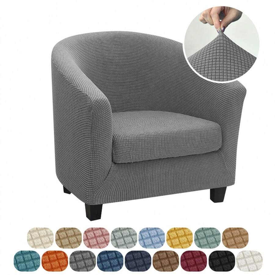 1Set Solid Color Club Chair Covers Elastic Polar Fleece Tub Armchair Slipcovers With Cushion Cover Stretch Single Sofa Protector Covers For Living Room Bedroom Bar - Multicolor - View 1