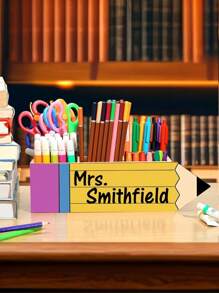 1pc Custom Name Wooden Desktop Pen Holder, Custom Pencil Cup, Personalized Text Pen Holder, Personalized Pencil Cup, Custom Office Gifts, Desk Accessory, Wood Desk Organizer, Teacher Gift Ideal Gifts For Him Her, , Students, Friends, Family For Anniversaries, For Birthdays, For Graduation, For Weddings, For Christmas, For Winter, For Fall/Autumn, For Business/Work/Office Back To School,School Supplies,Back To School,For Office,For School,For Classroom,For Teacher Gifts,For University,For Colleague,For Dorm Rooms,For Teacher,For Boys And Girls,For Teenagers,Junior High School Students,Middle School Students,High School Senior High School Students,College Students,University Students,Freshman,Sophomore,Underclassmen,Season Picks,Office & School Supplies,Customized Pen,Pencil & Marker Cases - Multicolor - View 4