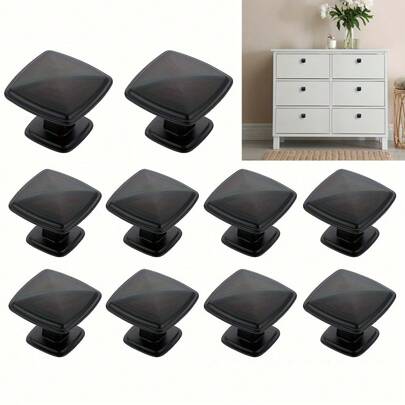 10/20 Pieces Square Aluminium Drawer Knobs, Matte Black Kitchen Cabinet Pulls For Dressers, Wardrobes, Doors, With Screws