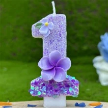1 件渐变色鸡蛋花和茉莉花闪亮数字生日蜡烛蛋糕装饰派对周年庆典烘焙用品浪漫 DIY 蜡烛，适合女士、圣诞节 - 彩色 - 查看 15