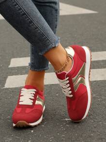 Women Outdoor Leisure Color Blocking Lace-Up Anti-Slip Hidden Heel Comfy Lightweight Sports Shoes , Ideal With Hoodie