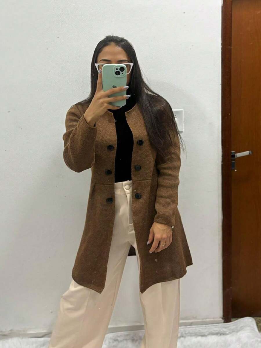 Women's Overcoat - Elongated Wool Coat - Óxido marrón - Ver 1