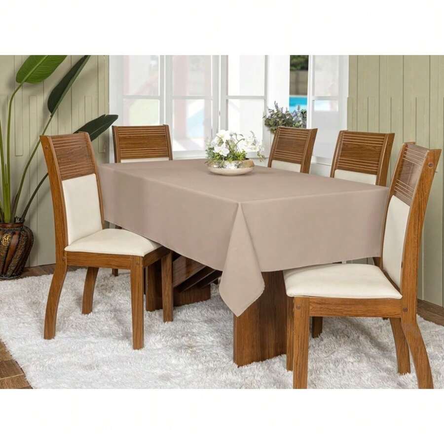 Plain Oxford Tablecloth 1.40 X 1.40 - 米色 - 查看 1