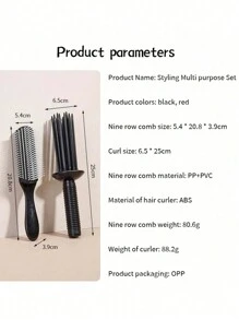 卷发梳 2 件 9 片尼龙造型刷卷发顺发刷，黑色头发顺发剂，非洲纹理 3a 至 4c 波浪，湿/干/长厚卷发树脂不会损坏头发头皮卷发梳，用于造型短发、中发和长发，蓬松发型卷发器空气卷发梳卷发刷卷发化妆刷滚筒工具可调节空气卷发梳发刷，返校、旅行度假必需品、女士发饰 - 彩色 - 查看 7