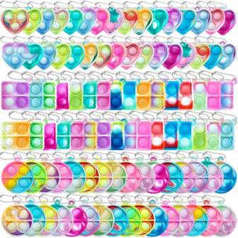 1/3/6/10/15/20/25/30/35/40/50个装 泡泡钥匙扣，减压礼品套装 - 迷你泡泡按压感官玩具 - 适用于生日派对、奖励和礼品袋、减压礼物、礼盒填充物、感官压力工具、派对用品、办公桌减压礼物（颜色和款式随机）