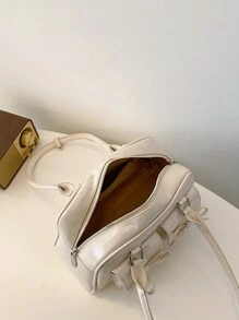 Multi-Pocket PU Leather Satchel Bag Women, Vintage Simple Fashion Bowknot Decor, Suitable For Commuting And Travel, Large Capacity Shoulder Bag