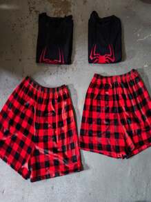 Dúo de pareja pijama 4 piezas 2 Shorts y 2 playeras unitalla ligera y divertida - Negro - Ver 5