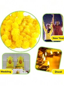MEHELANY 3 件/包 150 厘米 59.1 英寸人造塑料万寿菊花适用于婚礼、圣诞节、活动装饰、万圣节、亡灵节活动派对装饰、婚礼、节日和传统主题装饰、家居装饰、摄影道具背景 DIY、万圣节装饰、家居装饰万圣节派对 - 黃色 - 查看 4