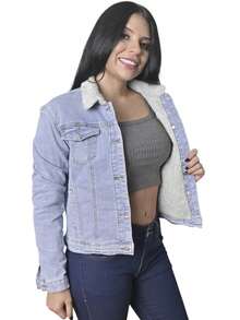 Chamarra Chaqueta Cazadora de Mezclilla Dama Peluche Interno Cuello Borrego Moda