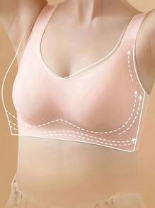 Sujetador sin costuras, sin espalda, inalámbrico, delgado, con tirantes ajustables, lencería - Rosa - Ver 4