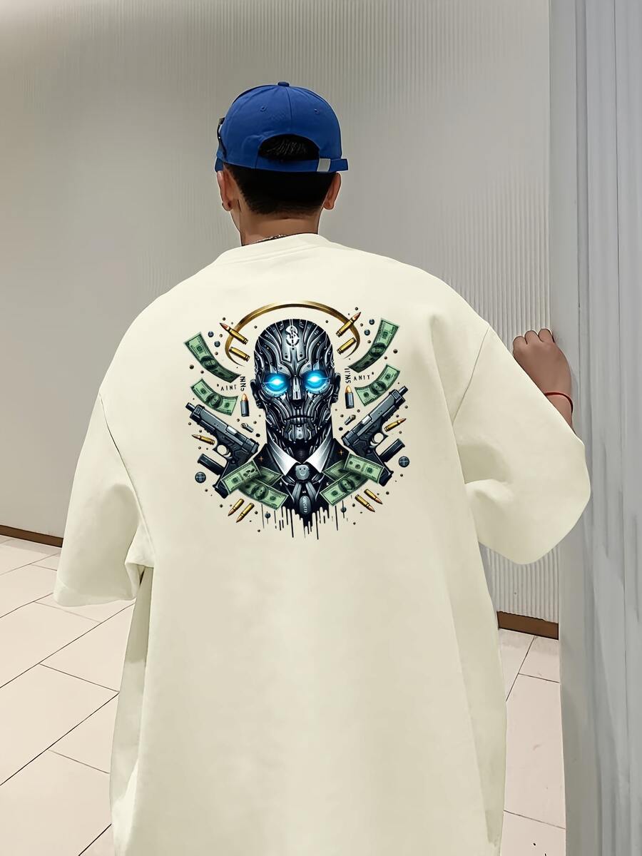 Robo Money Men's Oversize T-Shirt Streetwear T-Shirt Premium Oversized Shirt 100% Cotton - 米色 - 查看 1