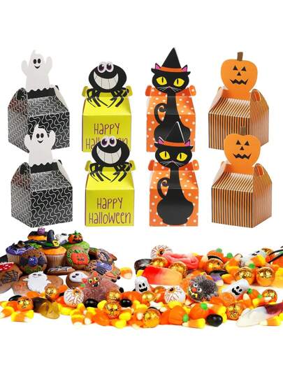 4pcs/Set-Halloween Candy Boxes Halloween Paper Bags Trick Or Treat Bags Paper Gift Boxes For Presents,Treats,Candies, Cookies Bags For Halloween Party Favors Halloween Halloween Decor Halloween Decorations Halloween Home Halloween Party Halloween Bag Halloween Party