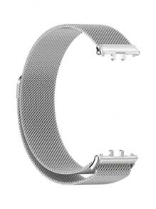 兼容三星 Galaxy Fit 3 表带时尚休闲米兰风格柔软透气不锈钢网状表带，环形磁扣表带男女通用手动调节长度易于佩戴适合手腕 - 銀色 - 查看 5