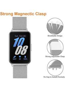 兼容三星 Galaxy Fit 3 表带时尚休闲米兰风格柔软透气不锈钢网状表带，环形磁扣表带男女通用手动调节长度易于佩戴适合手腕 - 銀色 - 查看 2