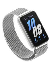 兼容三星 Galaxy Fit 3 表带时尚休闲米兰风格柔软透气不锈钢网状表带，环形磁扣表带男女通用手动调节长度易于佩戴适合手腕 - 銀色 - 查看 1