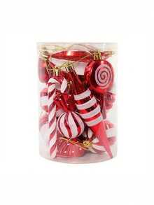 14/19 件/盒圣诞拐杖糖红球挂饰圣诞树吊坠圣诞新年家居装饰礼物，圣诞节 - 彩色 - 查看 8