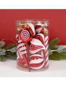 14/19 件/盒圣诞拐杖糖红球挂饰圣诞树吊坠圣诞新年家居装饰礼物，圣诞节 - 彩色 - 查看 6