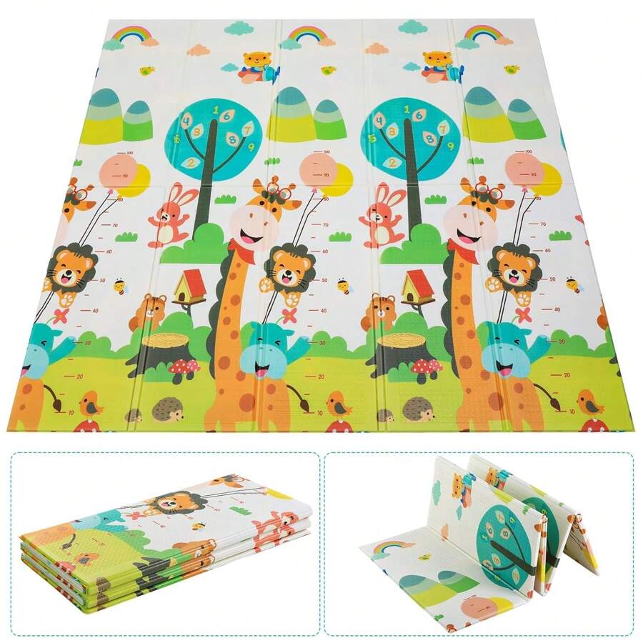 180x160x1cm Baby Play Mat, Odorless XPE Foam Floor, Baby Play Mat Non-Slip Waterproof On Both Sides, Easy To Clean, Baby Crawling Mat Foldable, Giraffe - Beige - View 1