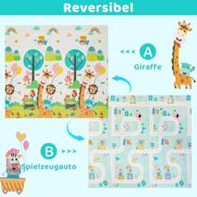 180x160x1cm Baby Play Mat, Odorless XPE Foam Floor, Baby Play Mat Non-Slip Waterproof On Both Sides, Easy To Clean, Baby Crawling Mat Foldable, Giraffe - Beige - View 3