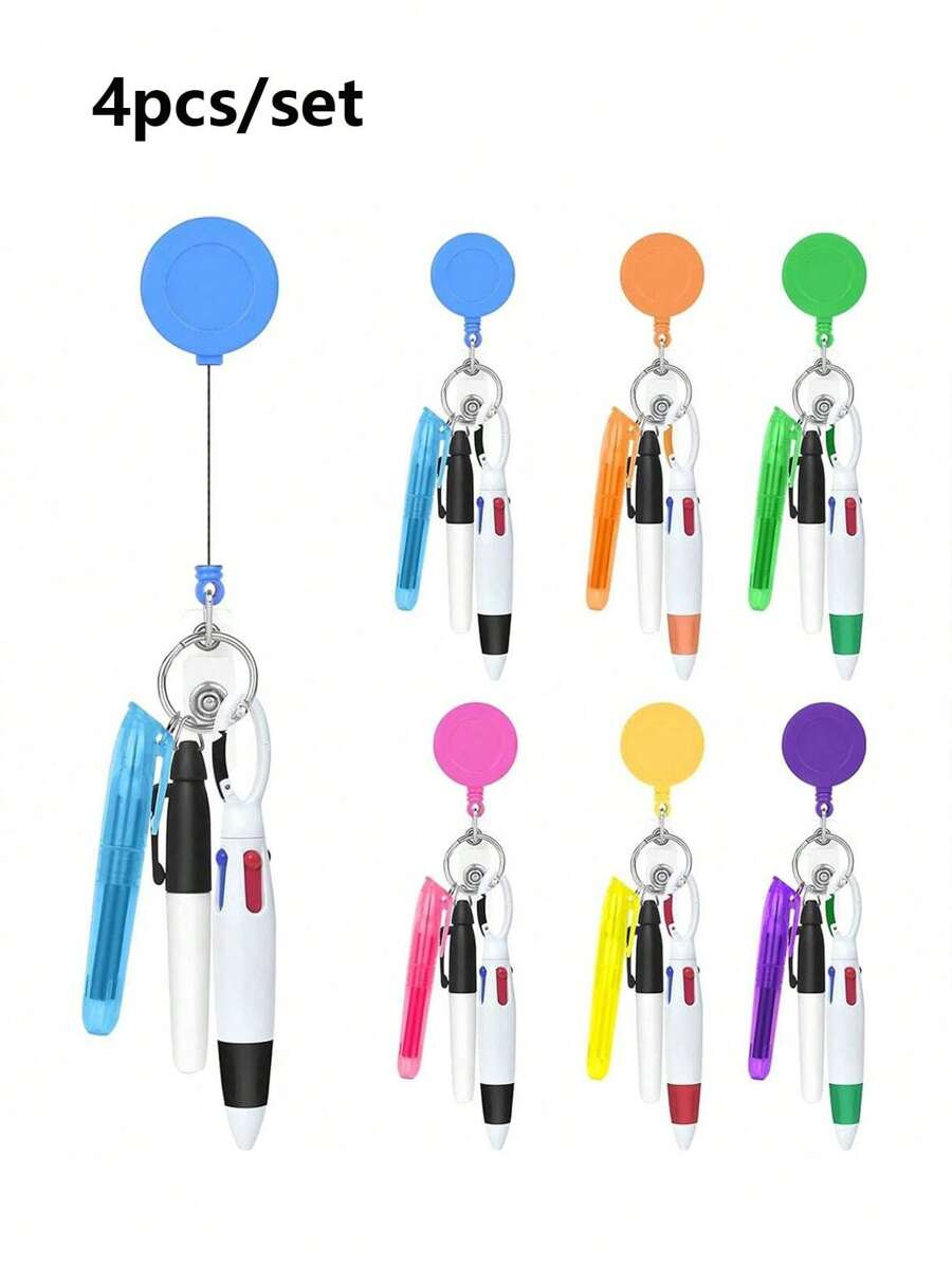 4 Cái/bộ Bộ bút y tá Bút y tá cho bộ huy hiệu, bao gồm 1 bút đánh dấu đầu bút, 1 bút đánh dấu vĩnh viễn, 1 bút bi có thể thu vào, 1 kẹp huy hiệu y tá, cuộn tên ID có thể thu vào - Nhiều màu - Xem 1