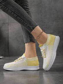 女士休闲运动鞋轻便百搭厚底透气跑步运动软底鞋 - 米色 - 查看 5