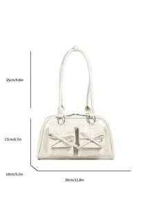 Multi-Pocket PU Leather Satchel Bag Women, Vintage Simple Fashion Bowknot Decor, Suitable For Commuting And Travel, Large Capacity Shoulder Bag