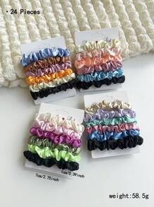 24pcs/Set Solid Color Cute Polyester Fiber (Polyester) Party Casual Simple Basic Hair Ties, Ponytail Holders, Elastic Hair Bands, Hair Accessories Combo For Men And Women, All Seasons