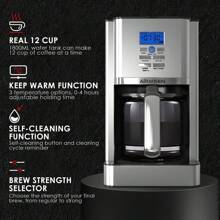 Stainless Steel 12-Cup Drip Coffee Maker, Programmable Self-Cleaning Coffee Maker, Simple To Operate And Clean