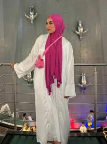 1pc Women Solid Jersy Hijab Modal Soft Headscarf With Frill Trimmed Decor Scarves For Women, Suitable For Daily Use In Arab Style Headband For Abaya