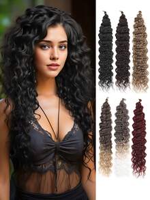 Crochet Hair 24 Inch Synthetic Curly Crochet Hair Water Wave Crotchet Hair Curly Braiding Hair Extensions For Women Girls Daily - Multicolor - View 1