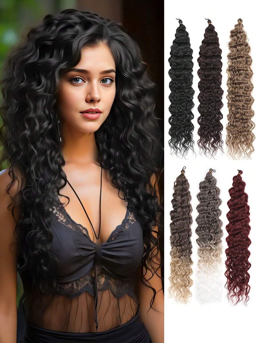 Crochet Hair 24 Inch Synthetic Curly Crochet Hair Water Wave Crotchet Hair Curly Braiding Hair Extensions For Women Girls Daily - Multicolor - View 1