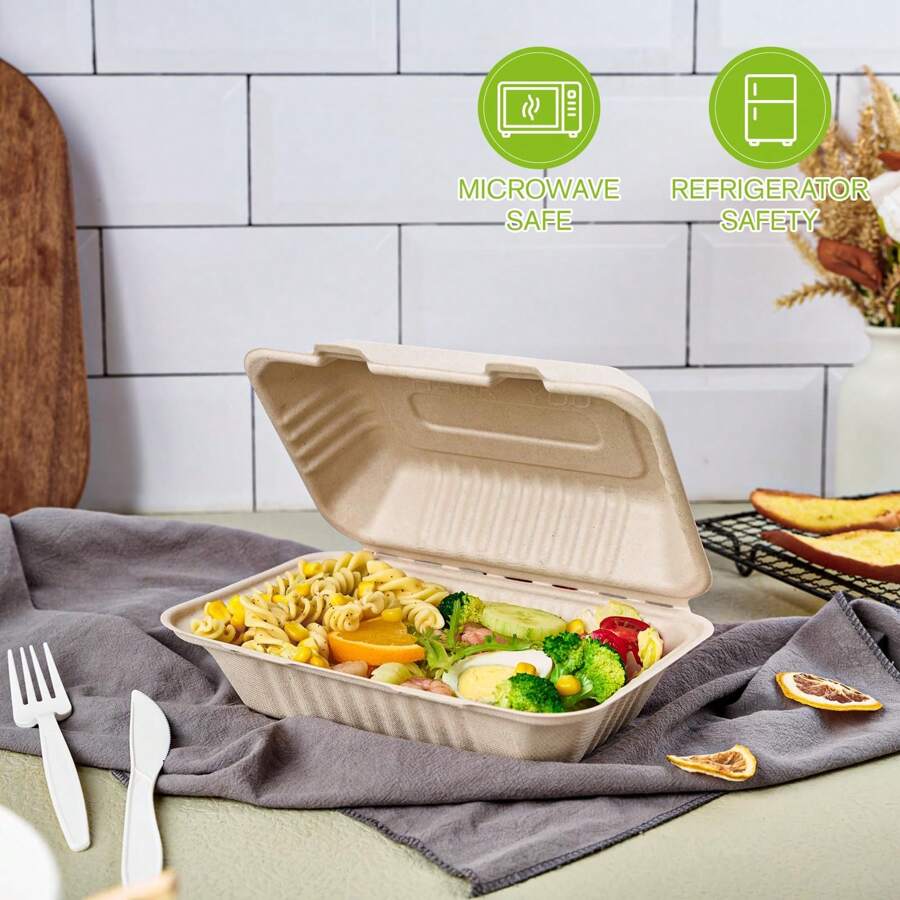 75 Pack Clamshell Take Out Food Containers, 100 Compostable To Go