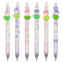 1 Peça / 6 Peças, Canetas Neutras de Pressão, Canetas com Design de Adesivo Fofo de Tulipa em Desenho Animado, Canetas Assinatura Altamente Atrativas, Adequado para Uso Estudantil e de Escritório