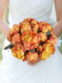 2 Bouquet Artificial Peonies Silk Flowers Vintage Fake Flowers Faux Peony Flowers For Flower Arrangements Artificial Centerpiece Home Table Dining Room Decor - trái cam - Xem 3