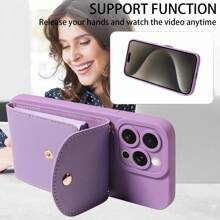 1 Ốp lưng điện thoại bằng da PU có khe cắm thẻ đa năng dạng đeo chéo, tương thích với Apple 17 Pro Max, 17 Pro, 17 Air, Redmi, OPPO Series - Màu tím - Xem 4