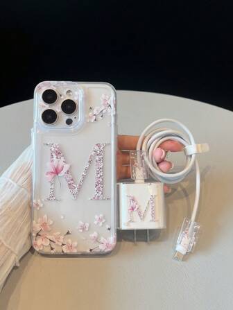 5 件/套手机壳 + 数据线保护壳套装，M 字母图案，快速充电适配器保护套适用于 7/8/7p/8p/X/Xs/Xr/Xsmax/11/11pro/11promax/12/12pro/12promax/12MINI/13/13pro/13promax/13MINI/14/14pro/14plus/14promax/15/15pro/15plus/15promax/16/16pro/16plus/16promax/17/17pro/17promax/17AIR