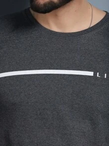 Men's Long Sleeve T-Shirt Basic Blouse Without Hood LIFE Print - Dark Grey - View 3