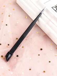 FULL BEAUTY 1pc Black Multifunction Nail Art Tweezers With Silicone Pressing Head Double Ended Nail Stickers Rhinestones Pick Up Clip Makeup Eyelash Extension Tools,Nail Supplies,Nail Tools,Nail Art Tools,Back To School,Nails,Nail Tools For Press On Nails