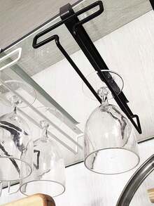 1PC Wine Glass Holder Stemware Rack Hanger Under Cabinet Wine Glass Rack Kitchen Hanging Glass Storage Rack Organizer - Black - View 4